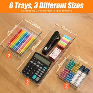 Ensemble de 6 organiseurs de tiroirs en acrylique transparent de grande taille, antidérapants et anti-fissuration, plateau de rangement de cuisine multifonctionnel - Product Image 2