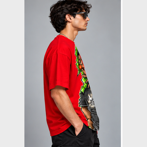 เสื้อยืดลายการ์ตูนสีแดงสำหรับผู้ชาย สไตล์สตรีท แขนสั้น คอกลม ทรงปกติ เสื้อยืดฮิปฮอป - Product Image 3