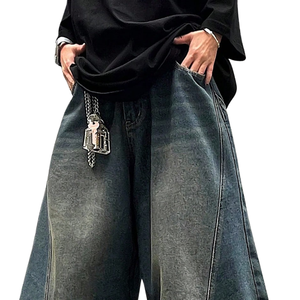 <b>Mens</b> Loose Fit <b>Wide</b> <b>Leg</b> Denim <b>Jeans</b> Baggy Casual Pants High Waist Breathable Quick Dry Moustache Effect Full Length Comfortable - Product Image 3