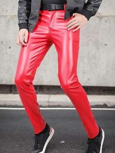 Pantalon en cuir décontracté pour homme, coupe droite, taille haute, épais, avec impression de logo personnalisé, OEM, respirant et écologique - Product Image 4