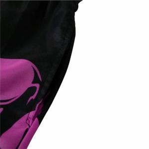 Short de bain décontracté pour homme, imprimé crâne violet, séchage rapide, taille mi-haute avec cordon de serrage, 100 % polyester - Product Image 3