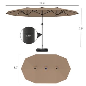 14,4 piedi Ombrellone da Giardino Bifacciale con Luci Solari LED, Ombrellone da Patio Color Kaki con Base Inclusa - Product Image 3