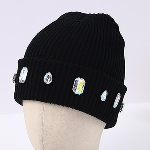Custom Black Studded Beanie Hat Rib Knit Winter Warm <b>Cap</b> Women <b>Men</b> Soft Stretch Streetwear Skull <b>Cap</b> Hat - Product Image 4