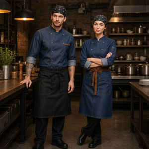 Ensemble d'uniformes de chef, kit de vêtements de travail de cuisine, coton et élasthanne, respirant, anti-boulochage, uniforme pour le personnel de restaurant - Product Image 1