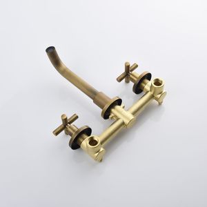 Rubinetto per lavabo bagno a parete, monocomando, a doppio manico, color oro - Product Image 4