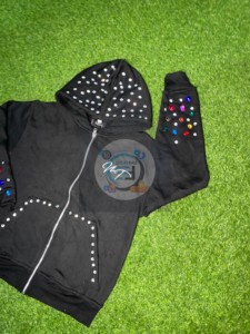Sweat à capuche zippé personnalisé de luxe avec strass |   Sweat à capuche streetwear surdimensionné et épais avec embellissement en cristal |   Designer Y2K - Product Image 2