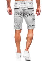 Short cargo en coton coupe slim pour homme, gris clair, robuste et utilitaire, avec poches latérales sécurisées et coutures renforcées - Product Image 3