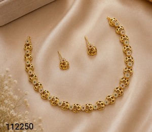 Elegant Gold Plated Stainless Steel Hollow Disc Chain Necklace <b>Set</b> Flower CZ Stud Earrings Minimalist Daily Fashion Jewelry - Product Image 1
