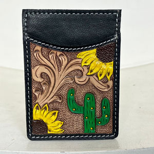 เคสใส่บัตรเครดิตหนังวัวมีกระเป๋าด้านหน้าแบบมือถือดีไซน์ดอกทานตะวัน & กระบองเพชรสินค้ามาใหม่ - Product Image 4