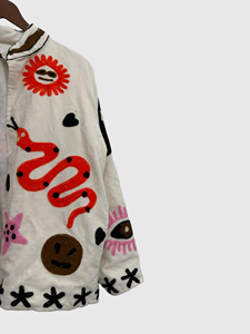Hand Embroidered Floral Velvet Jacket Full Sleeve Mandarin Collar Plus Size Women'<b>s</b> Spring Wear - Product Image 3