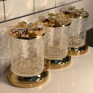 Modern Luxury <b>Glass</b> <b>Food</b> <b>Storage</b> <b>Container</b> with Marble Lid Gold Trim Cylinder Airtight Kitchen Use - Product Image 5