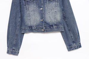 Veste en jean pour femme, nouvelle mode printemps 2025, diamant brillant, vintage, manches longues, poches, décontractée, vêtements d'extérieur pour femme, veste en jean - Product Image 6