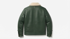 Men's Green Genuine <b>Leather</b> <b>Biker</b> <b>Jacket</b> With Faux Fur Collar Windproof Winter Moto Style Zipper Closure Regular Fit - Product Image 2