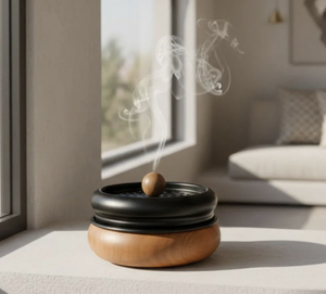Ensemble de brûleurs d'encens de qualité supérieure, diffuseur d'aromathérapie en bois avec couvercle en métal, trois couleurs : doré, argenté, noir, porte-parfum pour la maison - Product Image 4