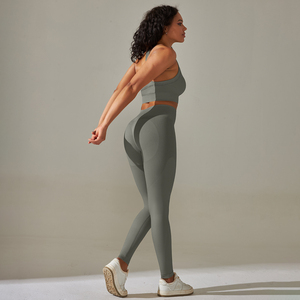 Conjunto Deportivo de Yoga de 2 Piezas para Mujer, Top Deportivo y Pantalones Cortos de Cintura Alta, Sin Costuras, Ligero, de Spandex/Nylon, Secado Rápido, Tallas Grandes - Product Image 3