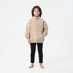 Sudadera Oversize de Algodón con Forro Polar para Niños, Color Beige, con Media Cremallera, Hombros Caídos, Ropa de Invierno para Niño, Estilo Casual - Product Image 5