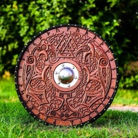 Bouclier Viking artisanal Ahmad de 24 pouces, motif celtique marron, en acier au carbone, qualité DIY, personnalisable, ODM/OBM/OEM, avec manche en bois