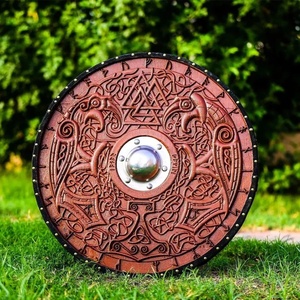 Escudo Vikingo Hecho a Mano de Tela Ahmad de 24 Pulgadas, Diseño Celta Marrón, Acero al Carbono, Grado DIY, Personalizable, ODM/OBM/OEM, Mango de Madera - Product Image 3