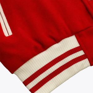 Custom Premium Red Wool Varsity <b>Jacket</b> Men's Quilted Lining Letterman <b>Jacket</b> Contrast Beige Sleeve <b>Baseball</b> <b>Bomber</b> College - Product Image 5