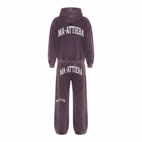 Ensemble survêtement streetwear pour femme en molleton de coton, comprenant un sweat à capuche oversize avec fermeture éclair et ceinture, et un pantalon de survêtement large, style vintage délavé, OEM ODM