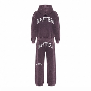 Conjunto de Sudadera Oversize Lavada Personalizada y Pantalones Anchos de Felpa para Mujer, Chándal de Algodón Estilo Urbano OEM ODM - Product Image 4