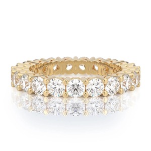 Bague de fiançailles classique de luxe plaquée or 18 carats avec diamants de laboratoire et pierres brillantes à taille brillante continue serties pavé - Product Image 6