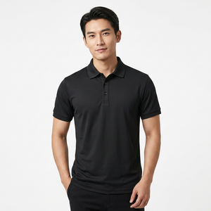 Polo à manches courtes pour homme, noir, 100% polyester, tricoté, respirant, couleur unie, coupe classique, boutons - Product Image 6