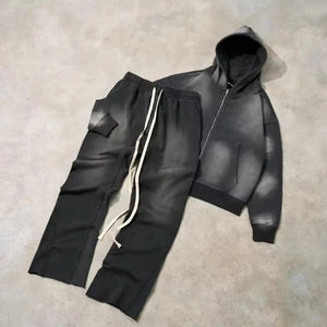 Custom <b>Men</b> Acid Wash Pullover Street wear 100% Cotton Sun Faded Acid Wash Zip up Hoodies and Sweat pants Set <b>Men</b> Tracksuits - Product Image 1