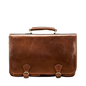 Sac messager en cuir pleine fleur véritable pour homme, mallette vintage en cuir marron vieilli avec laçage en laiton antique - Product Image 1