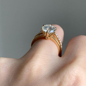 Anillo Solitario de Diamante Blanco Radiante de Corte Redondo, Conjunto de Joyería de Compromiso de Oro Sólido, Regalo de Aniversario, Anillo Elegante para Mujer - Product Image 3