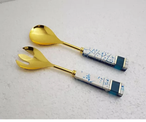 Tendance Nouveau Design Résine Joint Manche En Bois Métal Laiton Salade Serveur et Cuillères pour La Maison et Le Restaurant Utiliser Des Outils De Service - Product Image 2