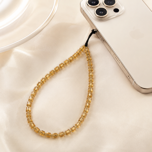 Llavero de Lujo Impermeable y Moderno con Cuentas de Cristal Ámbar y Cuentas Doradas en Forma de Cubo Hechas a Mano para Accesorios de Móvil - Product Image 1