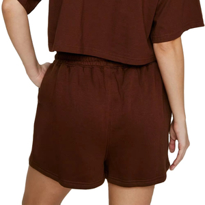 Ensemble short 2 pièces pour femme, col rond, manches courtes, couleur unie, tricoté, respirant, coupe ample, au-dessus du genou, avec poche - Product Image 4