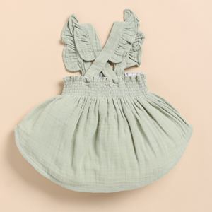 Premium Quality Organic <b>Muslin</b> Sleeveless Frill Top Set with Bloomer Sage <b>Baby</b> Clothing - Product Image 3