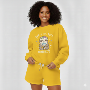 Ensemble sweat-shirt et short pour femme, couleur unie, hiver, tenue décontractée en deux pièces, respirant, col rond, coton molletonné, service OEM - Product Image 1