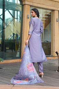 Ensemble Kurti élégant pour femmes en coton et soie lavande, manches 3/4, entièrement cousu, pour occasions régulières et festives - Product Image 6