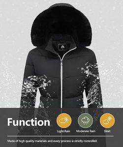 Women's Lightweight <b>Packable</b> Hooded Winter Quilted Puffer <b>Jacket</b> Detachable Sleeves Hat Zipper Closure Water Resistant Fur Wool - Product Image 5