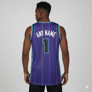 Maillot de basketball personnalisé sublimé pour homme, sans manches, violet avec bordure bleue, séchage rapide, coupe athlétique, numéros d'équipe, logo avant - Product Image 6