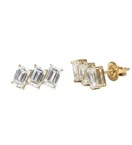 Pendientes de Moissanita con Diamantes Cultivados en Laboratorio, Diseño de Triple Racimo, Oro Sólido de 10K, 14K, 18K, Joyería Minimalista de Oro - Product Image 3