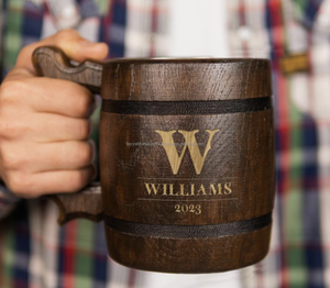 Mug à bière en bois classique écologique Tayyab Handicraft avec poignée en bois, compatible lave-vaisselle, idéal pour les cadeaux d'affaires - Product Image 6