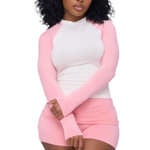 Women's Quarter-<b>Zip</b> Crop Tracksuit Set <b>With</b> Letter Print <b>Shorts</b> Full Sleeve Style For Spring Adult Size Regular - Product Image 6