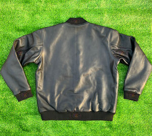 Chaqueta bomber universitaria de cuero genuino de primera calidad, ropa de invierno cálida, estilo urbano informal, abrigo de cuero, chaqueta universitaria. - Product Image 2