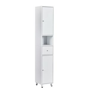 Mobile da Bagno in Truciolato Bianco con Rivestimento in Melamina 30*30*170cm con Due Ante, Un Cassetto e Un Ripiano - Product Image 1