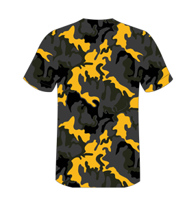 Maillot de baseball personnalisé pour homme, noir et jaune camouflage, impression sublimée, polyester respirant, manches courtes, coupe classique - Product Image 3
