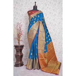 CRÉATEUR RAE SOIE MEENAKARI JARI TRAVAIL SAREE AVEC CHEMISIER INCOSÉ CIEL - Product Image 1