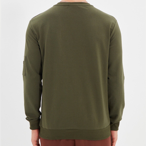 เสื้อสเวตเชิ้ตคอกลมสีเขียวมะกอกสำหรับผู้ชาย ทรงปกติ ผ้าฝ้ายถัก มีกระเป๋าซิป สวมใส่สบายๆ สำหรับฤดูใบไม้ร่วง - Product Image 2