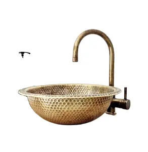 2023 New Arrival Metal Brass Hammered Design Kitchen Sink Round Wash Basin for Hotels and Wedding Party Use