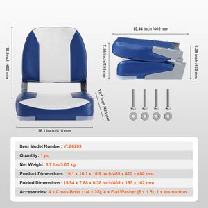 Set di 2 Sedili Pieghevoli per Barca con Schienale Basso, Sedia da Pesca con Imbottitura in Spugna, Parti e Accessori - Product Image 4