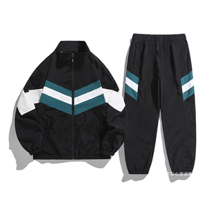 Conjunto Deportivo de Dos Piezas para Hombre, Estilo Casual, Chaqueta Cortavientos Holgada con Parches y Pantalones con Cintura Elástica - Product Image 1