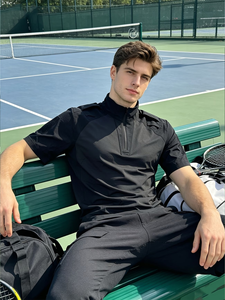 Men's Breathable Outdoor Sporty Cotton Short-Sleeve for Shirt Summer Moisture-Wicking Quick-Dry Stand Collar Fitness - Product Image 3